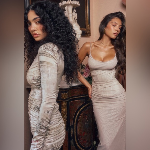 House of CB Lanetta ruched bateau neck long sleeve georgette maxi dress - Picture 8 of 14